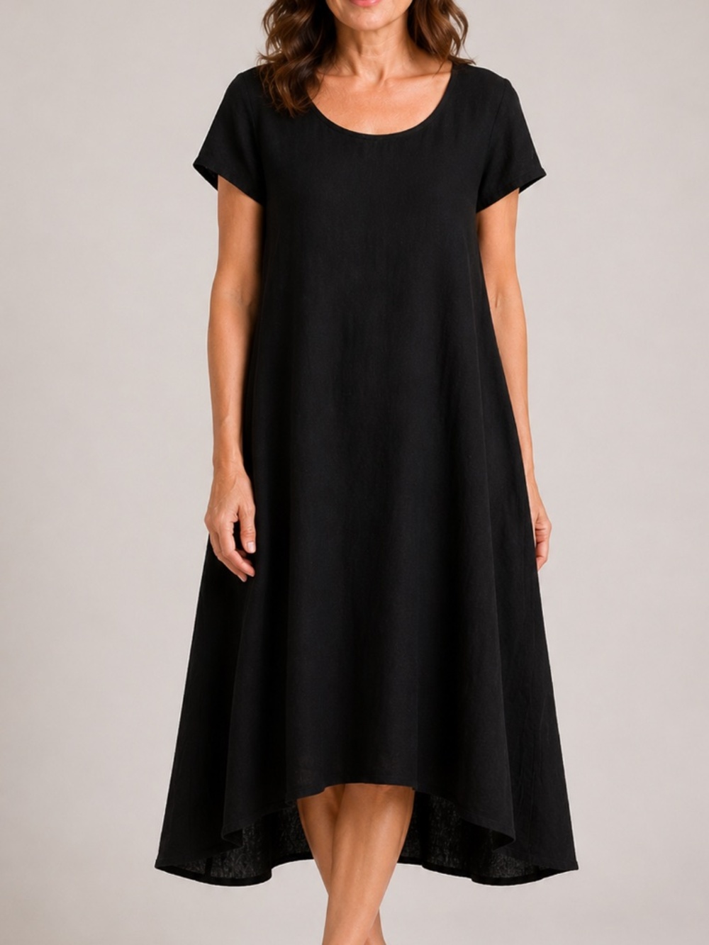 Bryn Walker Winslow Black Linen Midi Dress Lagenlook Minimalist Medium